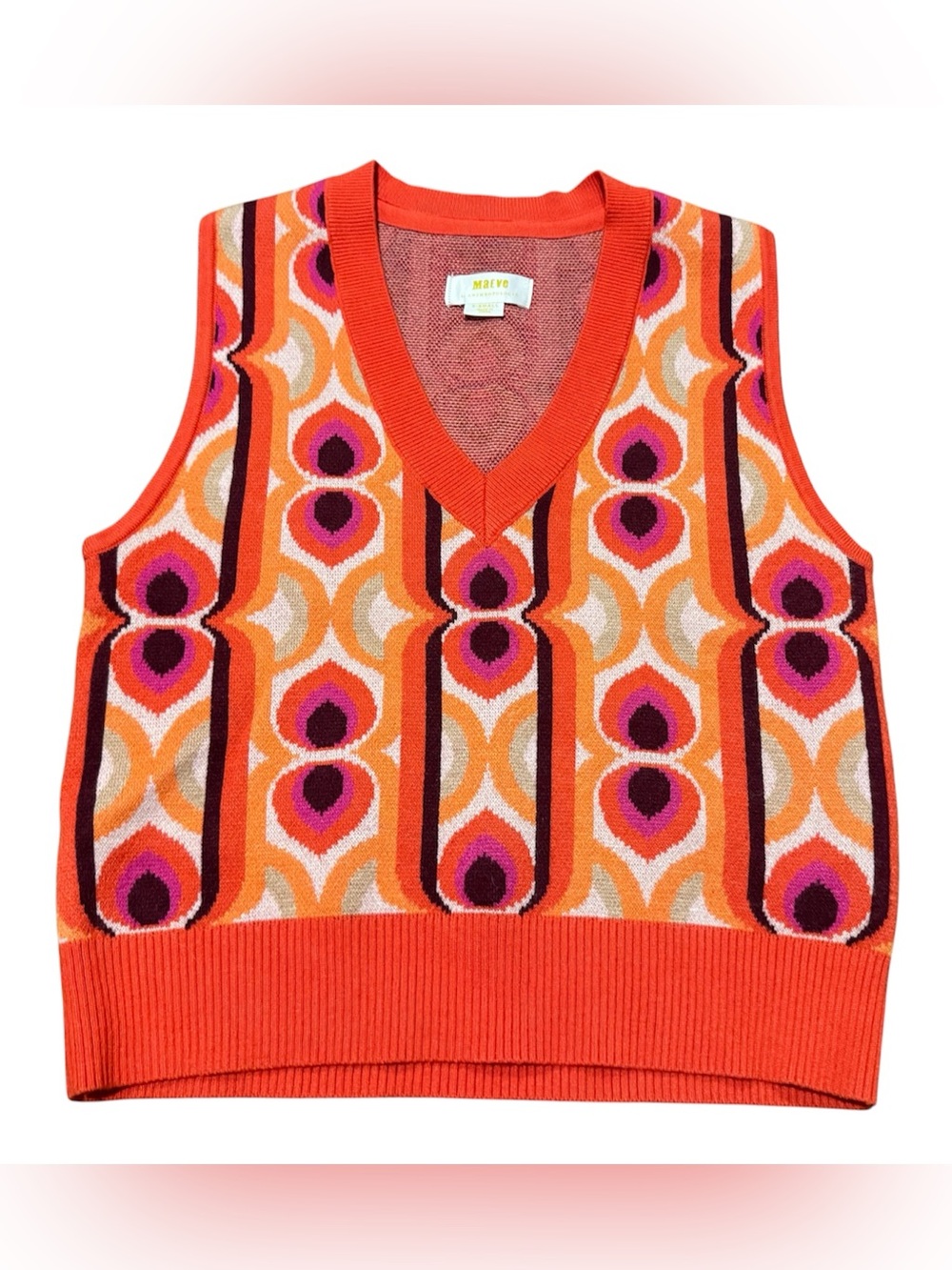 Anthropologie Maeve Vera Jacquard Sweater Vest Size XS Retro Geometric V-Neck